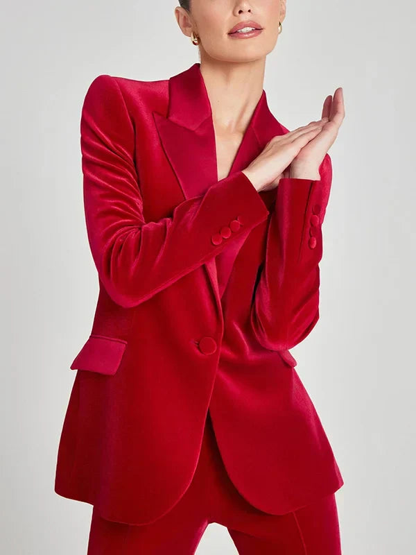 Ivano Milano™ | Blazer in Velluto Rosso con Revers a Picco