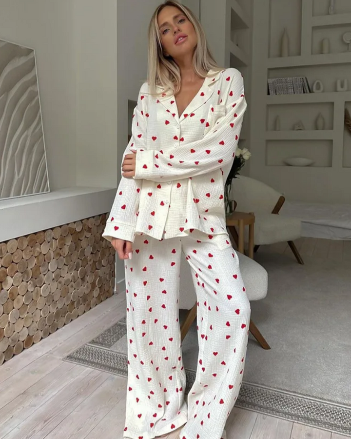 Lyse Paris – Pyjama à Cœurs avec T-Shirt à Manches Longues et Pantalon