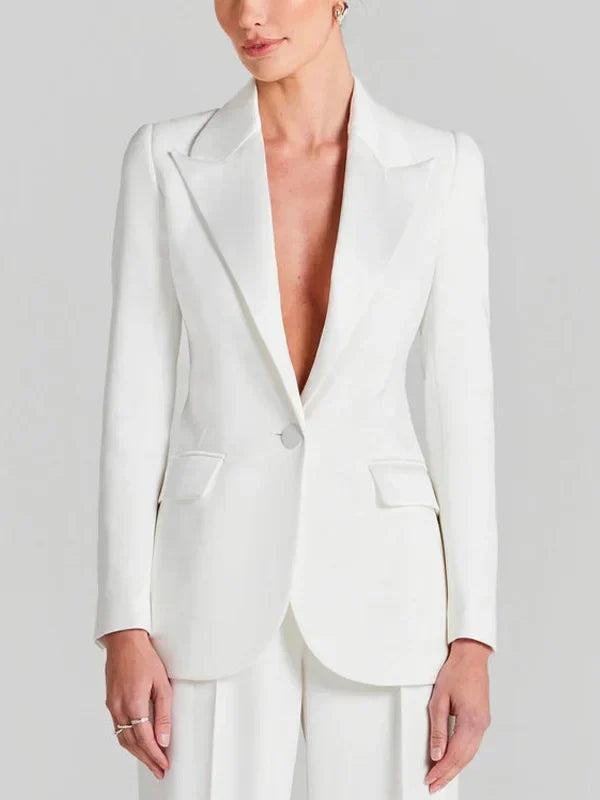 Lyse Paris - Blazer Bianco a Un Bottone con Collo Pieghettato
