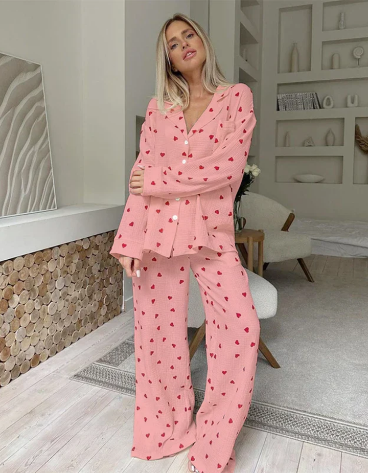 Lyse Paris – Pyjama à Cœurs avec T-Shirt à Manches Longues et Pantalon