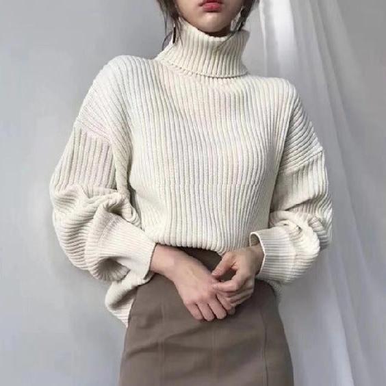 Ivano Milano™ | Pullover di lusso con colletto alto e maniche a palloncino