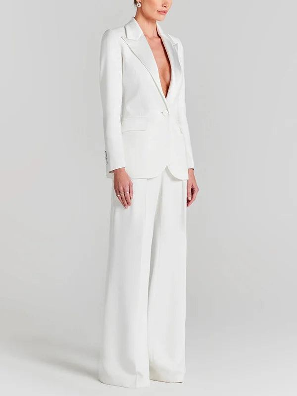 Lyse Paris - Blazer Bianco a Un Bottone con Collo Pieghettato
