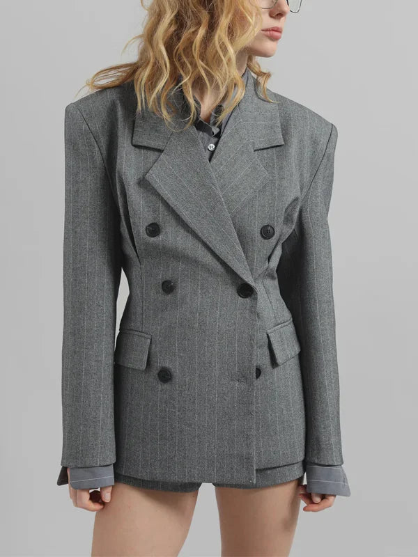 Ivano Milano™ | Blazer Grigio Striato con Cintura