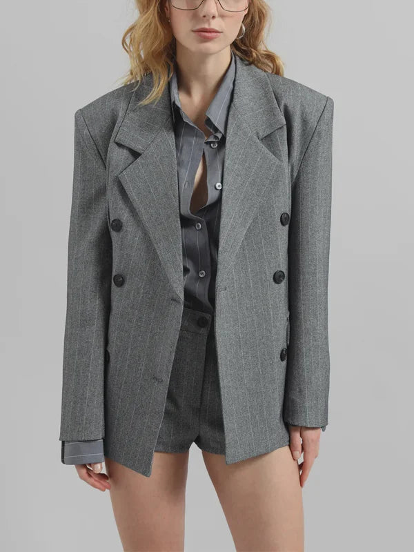 Ivano Milano™ | Blazer Grigio Striato con Cintura